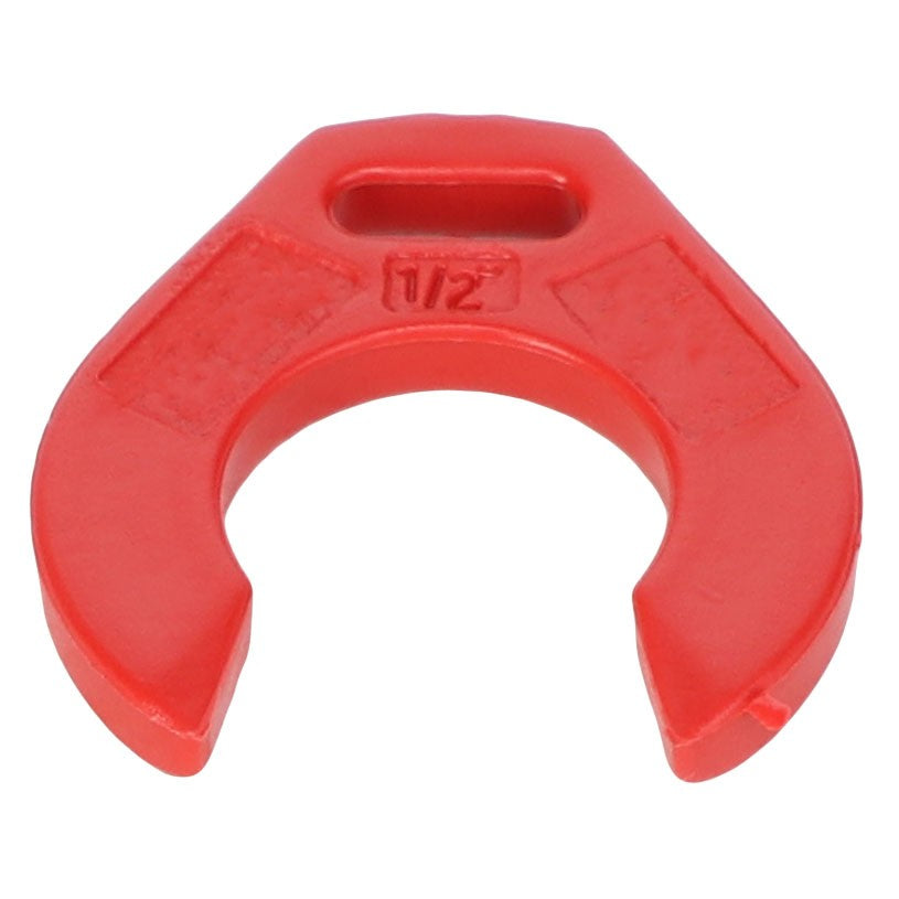 There is no detailed product description available for the AGCO KIT, STOP - AL5028010 red plastic pipe cutter, which features a half-inch marking.