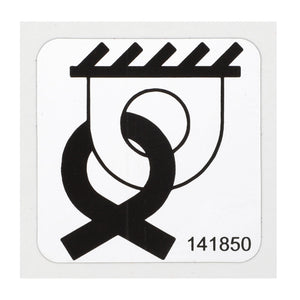 A black and white symbol featuring an icon with a U-shaped hook and interconnected rings, labeled with the number Fel141850, resembling AGCO Decal - Fel141850.