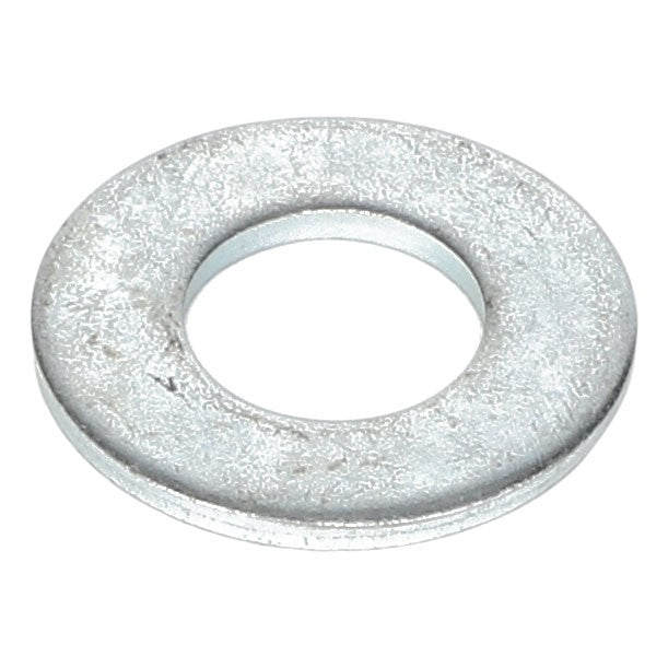 The AGCO | FLAT WASHER - AG550981 is a metallic flat washer with a circular hole in the center, primarily utilized to distribute the load of a threaded fastener.