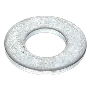 The AGCO | FLAT WASHER - AG550981 is a metallic flat washer with a circular hole in the center, primarily utilized to distribute the load of a threaded fastener.