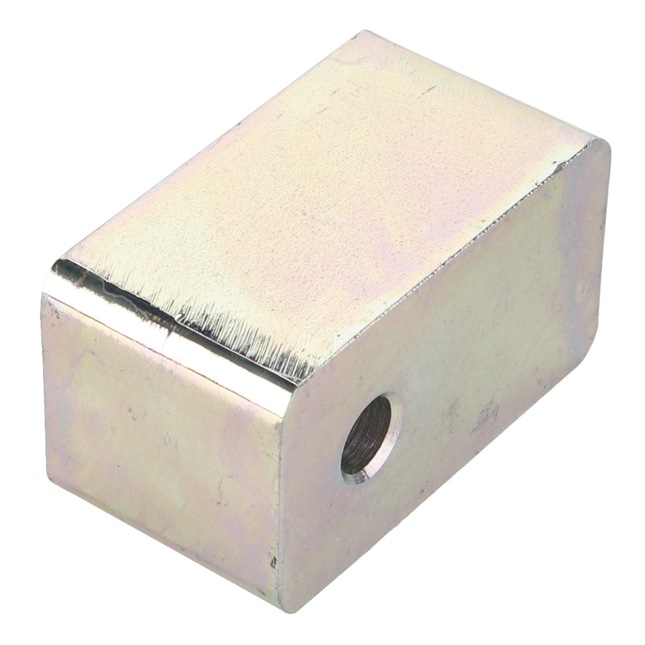 The AGCO Spacer, model ACW2041340, is a rectangular metallic block featuring a hole on one side and rough edges; no current product description information is available.