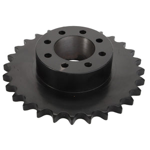 The AGCO | CHAIN SPROCKET - D28281961, a black metal sprocket featuring a wide, toothed rim and multiple holes around its center hub. No current product description information is available.