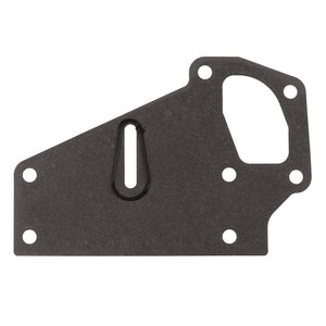 AGCO | Gasket - V836338526: A grey gasket featuring multiple holes and a triangular cutout on the side, ideal for machinery or automotive applications.