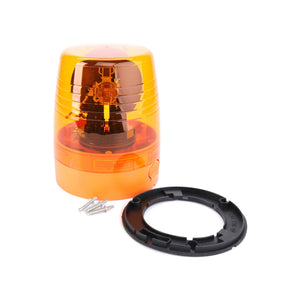 An AGCO Rotating Beacon, 12V (D44900990), featuring an orange light and a black mounting base with screws included, ensures optimal illumination for enhanced tractor safety.