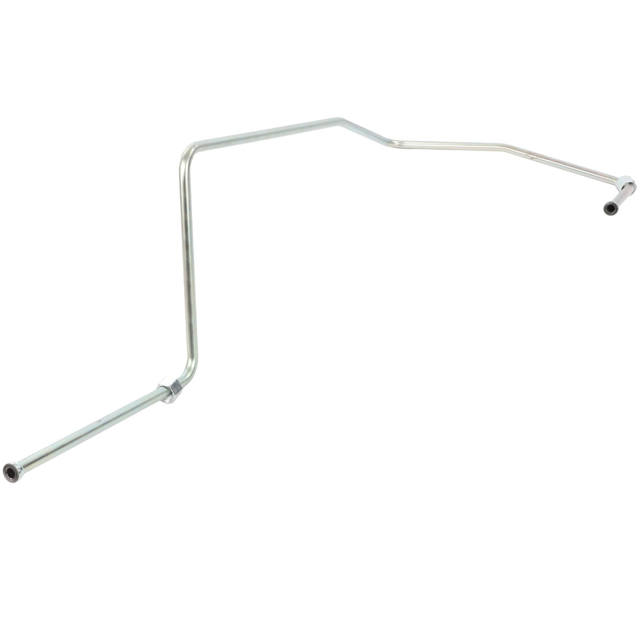 A silver, bent metal tube with multiple angles and two open ends stands before you; it is the AGCO Air Line - Acw1153270 by AGCO. At present, no additional product description information is available.