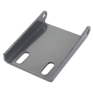 Introducing the AGCO | HINGE - D28788308 by AGCO, a durable metal mounting bracket featuring two circular holes on one end and two elongated slots on its flat surface, perfect for securing various components.