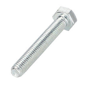 A close-up image of the AGCO | Hexagonal Head Bolt - La15212721 from AGCO, featuring a threaded shaft, hexagonal head, and a shiny silver finish made of metallic material.