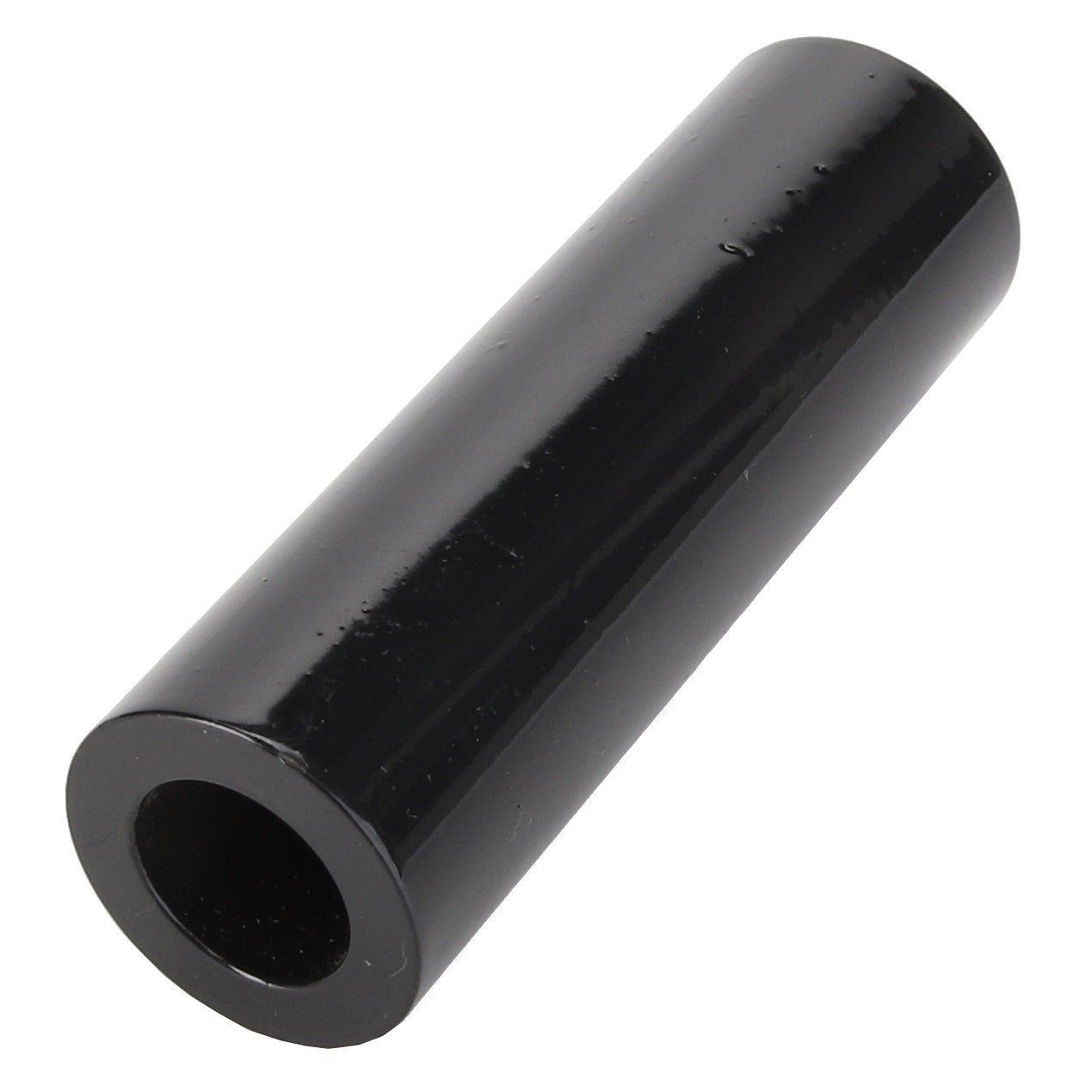 A black cylindrical tube with a hollow center, featuring a smooth and shiny surface, identified as the AGCO Bush - Acp0330770 by the brand AGCO.