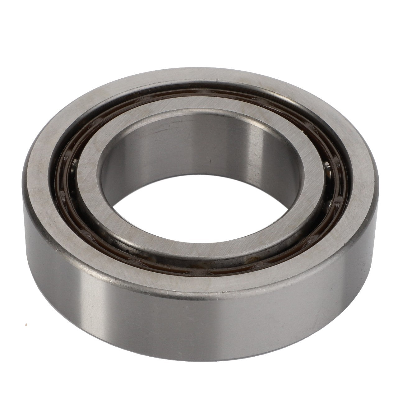 A close-up of the AGCO Ball Bearing - Acp0214770, showcasing its cylindrical metal structure with an inner and outer ring and ball bearings in between. The surface is smooth and reflective, exemplifying precision that is unmatched by current product descriptions available.