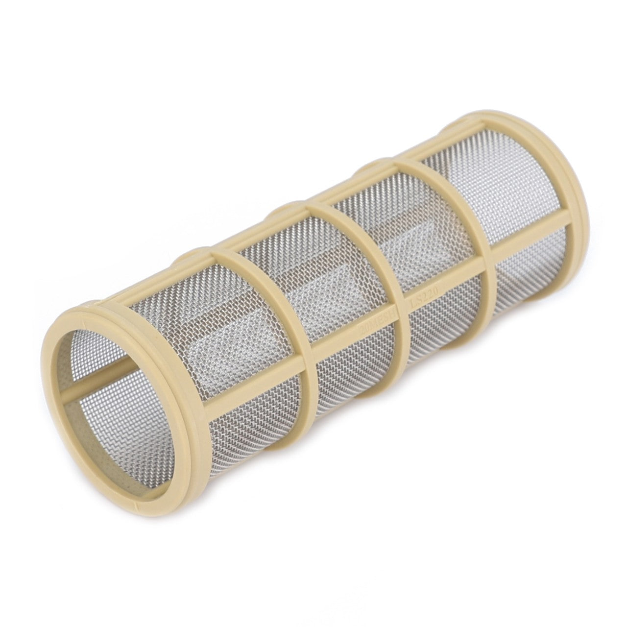 A durable, cylindrical metal mesh filter with beige plastic rims and supports from the AGCO brand, specifically the AGCO Filter - Ag000993.