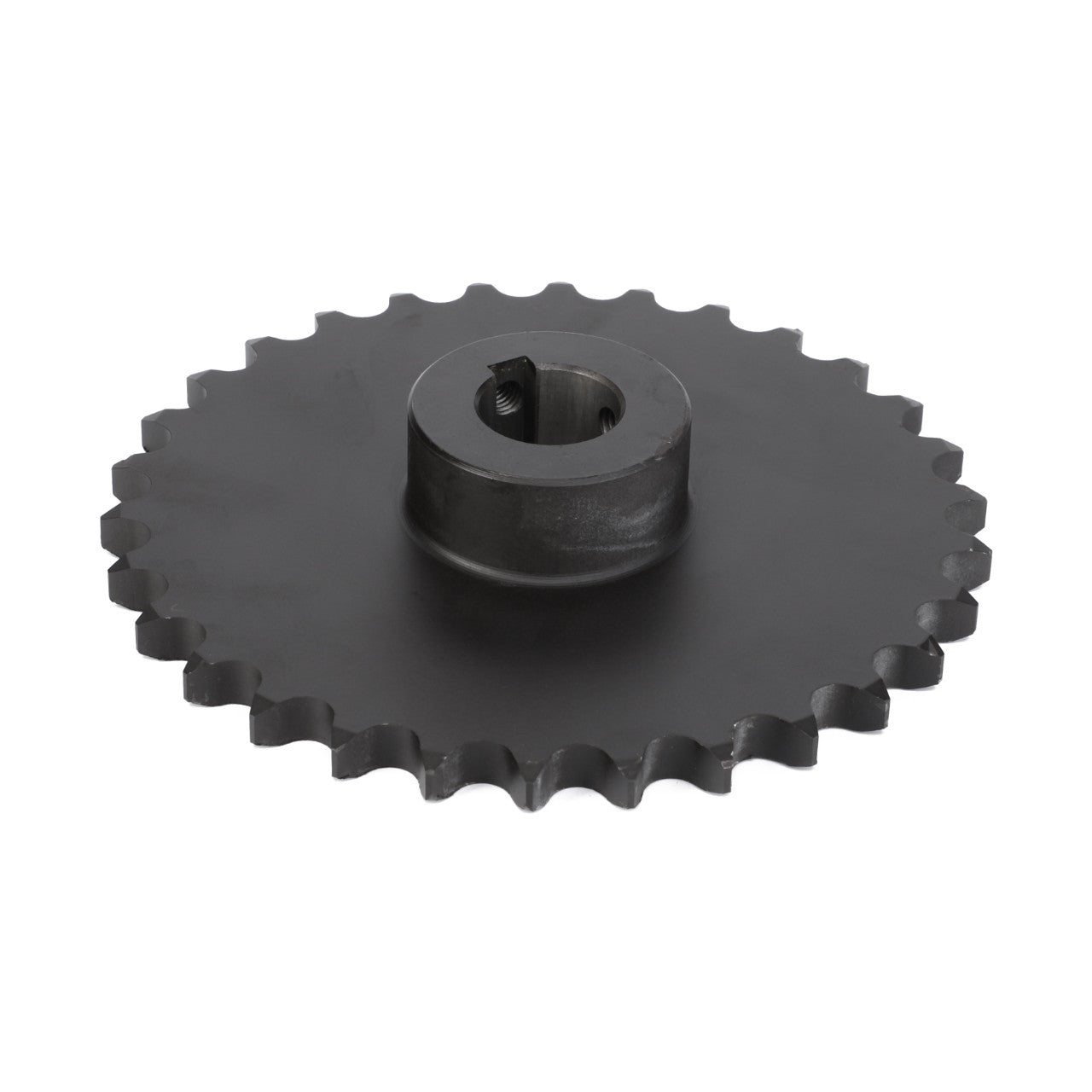 The AGCO Sprocket, Grain Elevator Transmission - D28585107 is a metal gear featuring a central hub and evenly spaced teeth around its perimeter, meticulously designed to meet precise technical specifications for optimal performance.