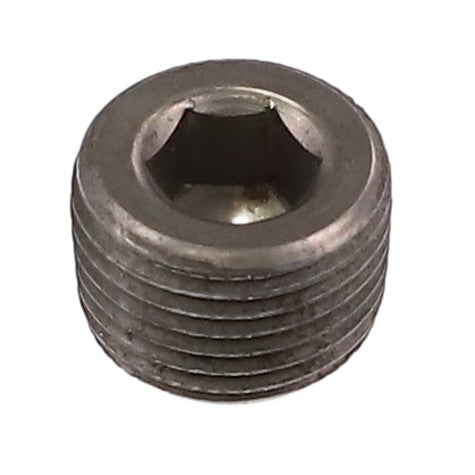 Close-up of the AGCO PIPE PLUG - AG561081, featuring threaded sides and designed for use in mechanical or plumbing applications. No current product description information available.