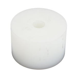 The AGCO PULLEY,TENSIONER - D26734742 by AGCO is a cylindrical, solid white object featuring a central hole, resembling either a large spool or an unglazed doughnut. Its surface appears smooth but exhibits minor blemishes or marks.