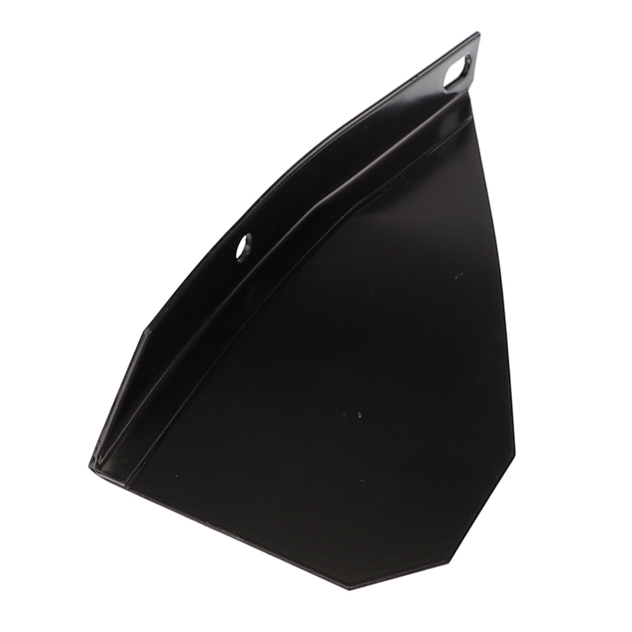 No current product description information is available for the AGCO LEFT HAND DEFLECTOR - D49060067 from AGCO, a black metal angle bracket with two mounting holes.