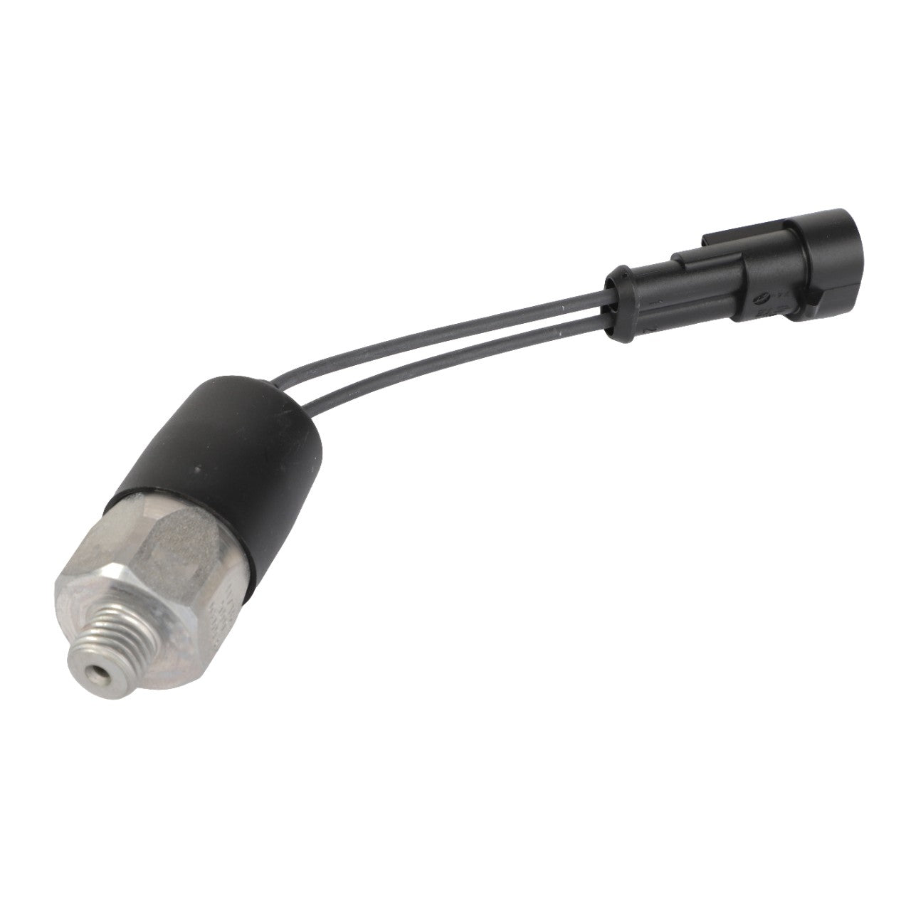 A metal automotive sensor called the AGCO Pressure Switch - H716900020032, featuring a hexagonal base and an attached black wiring connector, compatible with Fendt Vario systems.