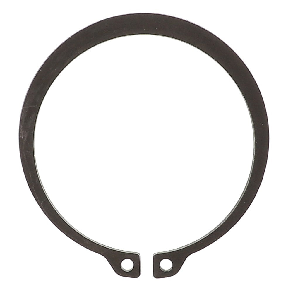 The AGCO | RING - AL5016621 is a metal circlip with internal tabs and two small holes at the ends, designed to secure components in various machinery or assemblies.