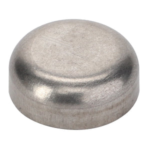 The AGCO Plug - Acp0676240 is a sleek, round, silver metallic cap featuring a flat base and a subtly domed top.