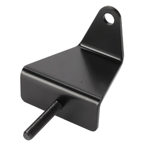 The AGCO Bracket - Acw6031000 is a black metal bracket featuring a threaded bolt extending from one side and a hole at the top for mounting. No current product description information is available.