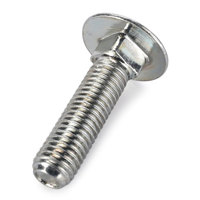 A close-up view of the AGCO Round Head Square Neck Carriage Bolt - 353785X1, featuring a shiny metal round head and threaded shaft, commonly used in Valtra Models.