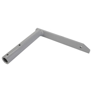 The AGCO Right Hand Lever - D28284226 is a gray, L-shaped metal bracket featuring a cylindrical extension on one end and a flat, rectangular base with a hole for mounting. Currently, there is no additional specification information available for this product.