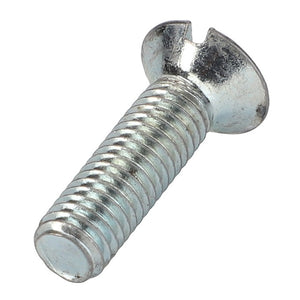 A slotted, flat-head AGCO | COUNTERSUNK CAPSCREW - 0902-50-26-00, viewed from a slight angle, showcasing its threads and shiny surface. No current product description information is available.