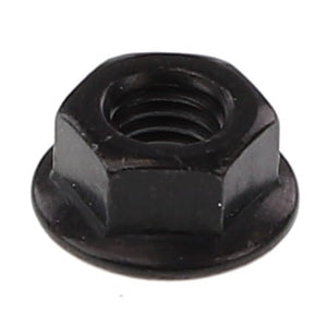 A sturdy AGCO hex flange nut, Acx2988220, in black with a precisely threaded interior.