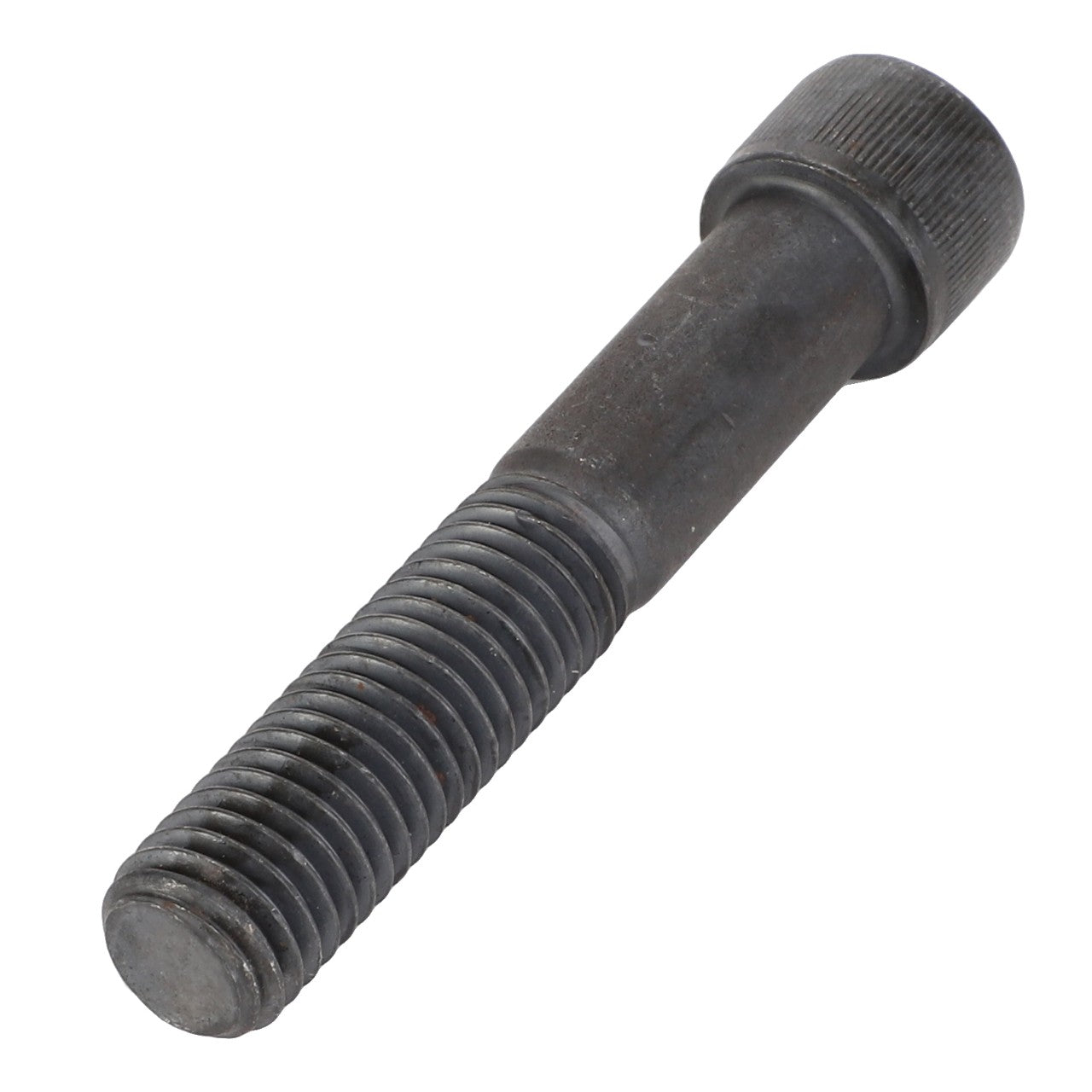 A detailed close-up image of the AGCO Bolt - Acp0199820, featuring a black hex socket head cap screw with threading along a portion of its shaft. No current product description available.