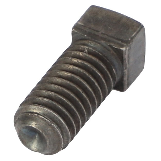 A close-up image of the AGCO Square Head Setscrew - Acp0412760, featuring its metal threads and square head.