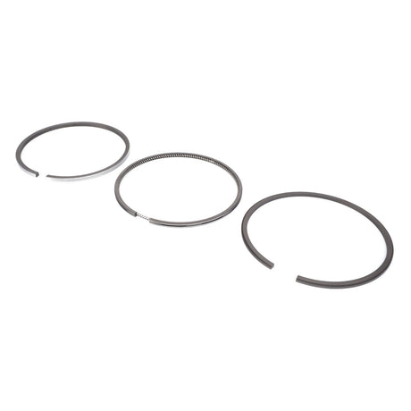 Three metal piston rings of varying sizes, part of the AGCO Piston Ring Kit (4222136M91), compatible with Fendt and Massey Ferguson models, are arranged in a row on a white background.