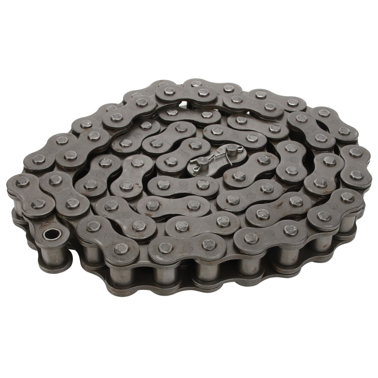 The AGCO Chain Feeder Transmission - D28273942, made from high-quality quenched and tempered steels, is a coiled metal roller chain with interlocking links that is commonly used in mechanical transmissions and bicycles.