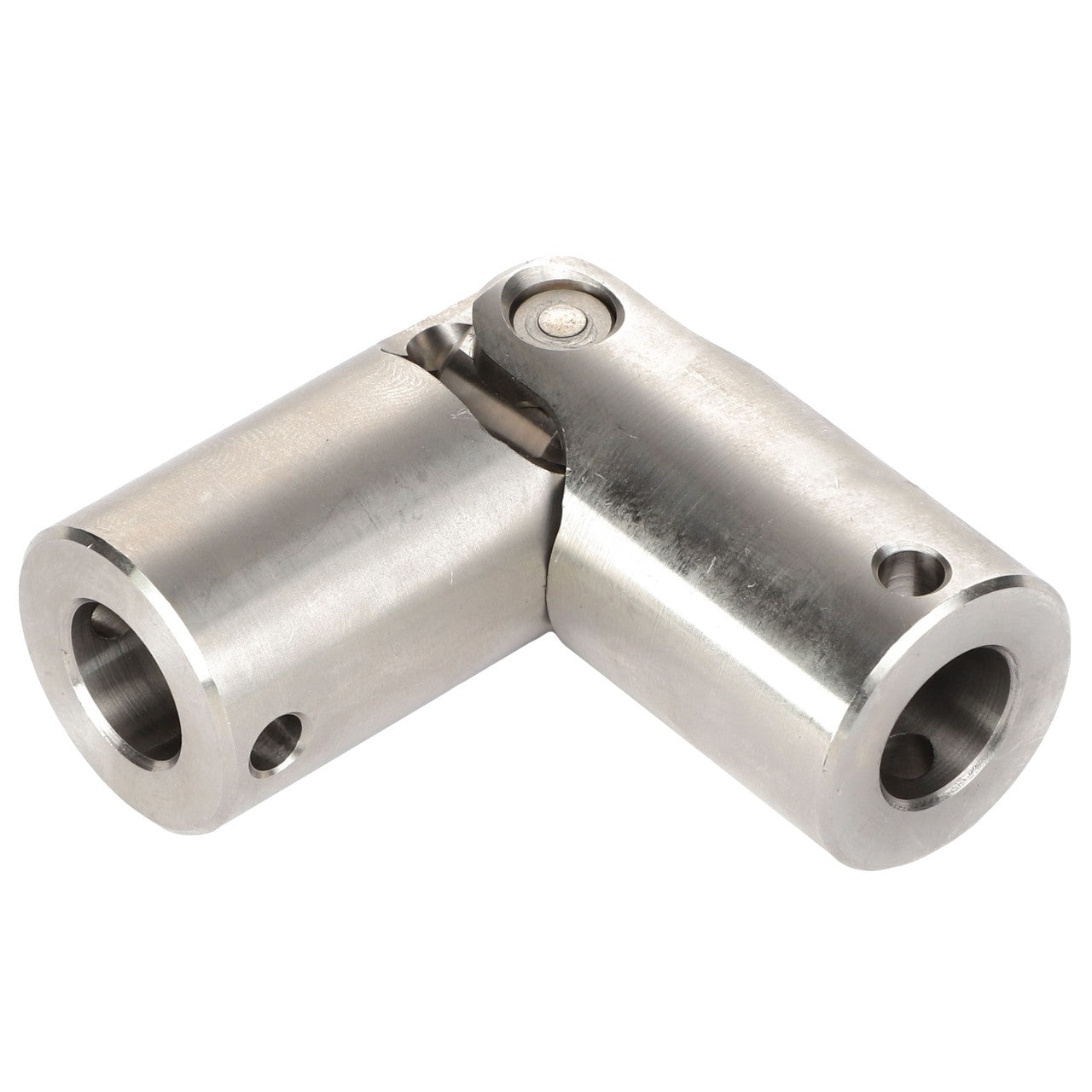 The AGCO | U-JOINT - AG722109 is a metal universal joint featuring two cylindrical ends connected by a pivot mechanism, which facilitates rotational movement between the parts.