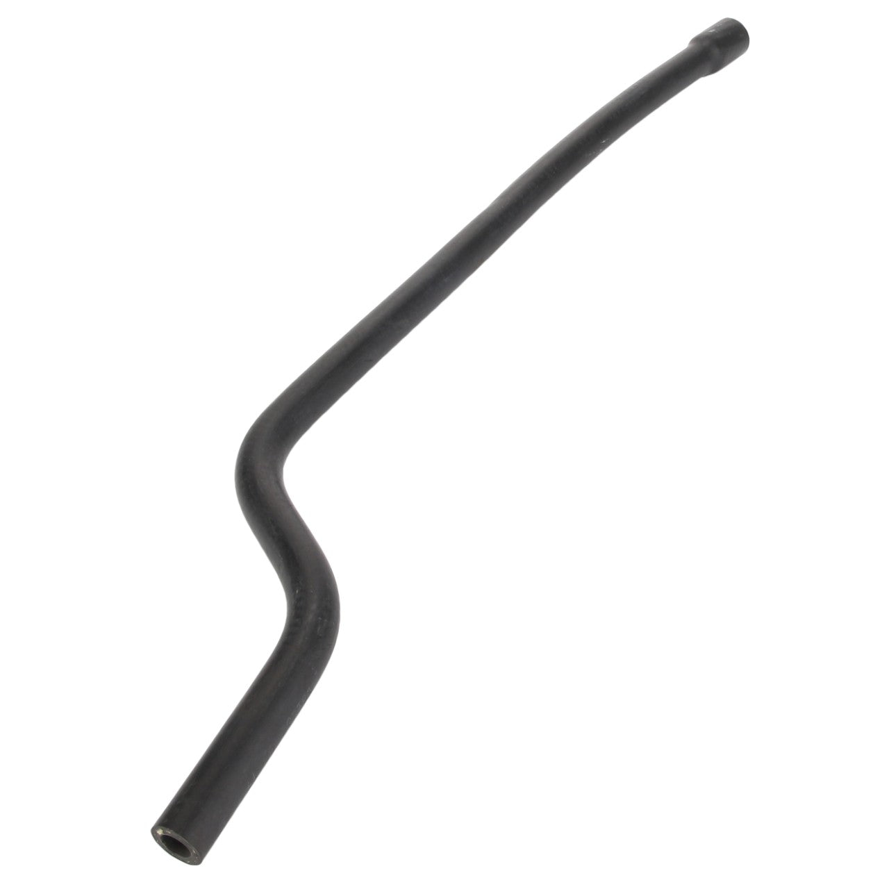 The AGCO Hose - 4391766M1 is a black bent tube with an irregular curve and open ends.