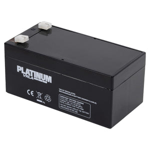 An AGCO Platinum International Battery - 3933148M1, a black VRLA rechargeable battery with deep-cycling capability, featuring warning labels and specifications on one side.