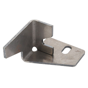 The AGCO BRACKET - D28787499 by AGCO features an angled design with a central circular hole and an elongated oval hole on the flat base. Please note: No current product description is available for additional specifications.