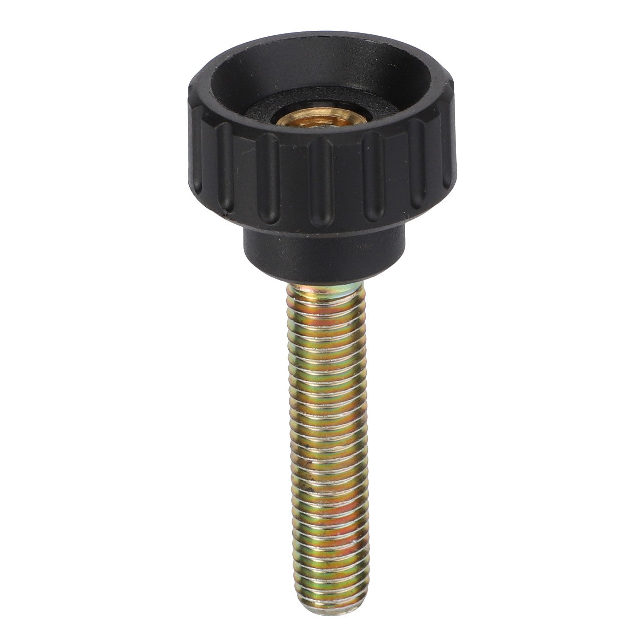 The AGCO Clamping Knob (Part Number Acw0149080) is a black plastic thumb screw featuring a brass threaded insert and a metal screw shaft, designed for compatibility with Massey Ferguson Models to ensure precise controls and levers.