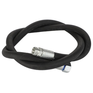 A durable, coiled black hydraulic hose from AGCO, model Acw433387A, featuring robust metal connectors on both ends.