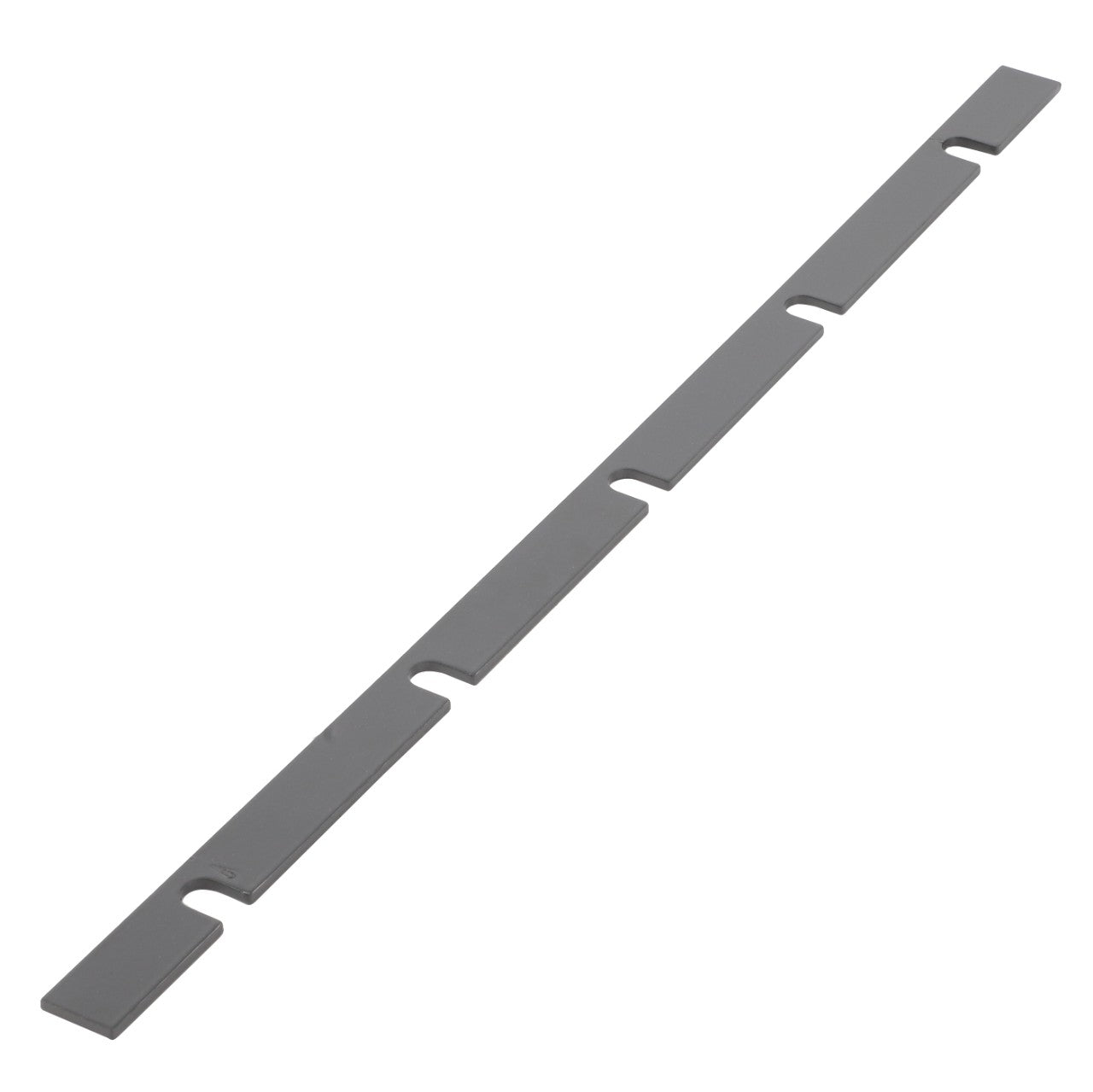 The AGCO | Spacer - Acx0061000 is a long, thin metal strip featuring evenly spaced rectangular cutouts along its length. Unfortunately, no current product description information is available.