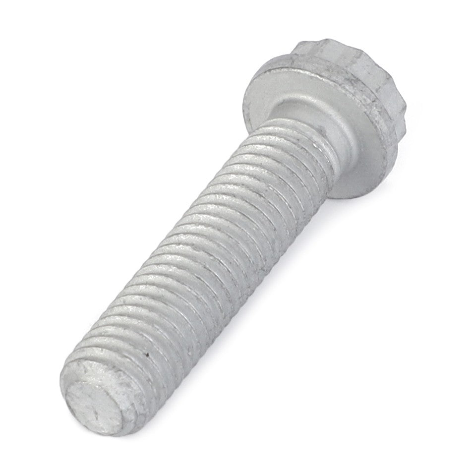 A close-up of the AGCO Washer Head Bolt - F716201710400, a silver, threaded metal bolt featuring a hexagonal head, is depicted. No current product description information is available.