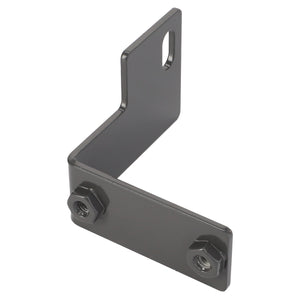 The AGCO Clamp Bracket - Acw216772B is a gray L-shaped metal bracket equipped with two bolts and nuts. It features a single hole on the vertical section for mounting. No current product description information available.