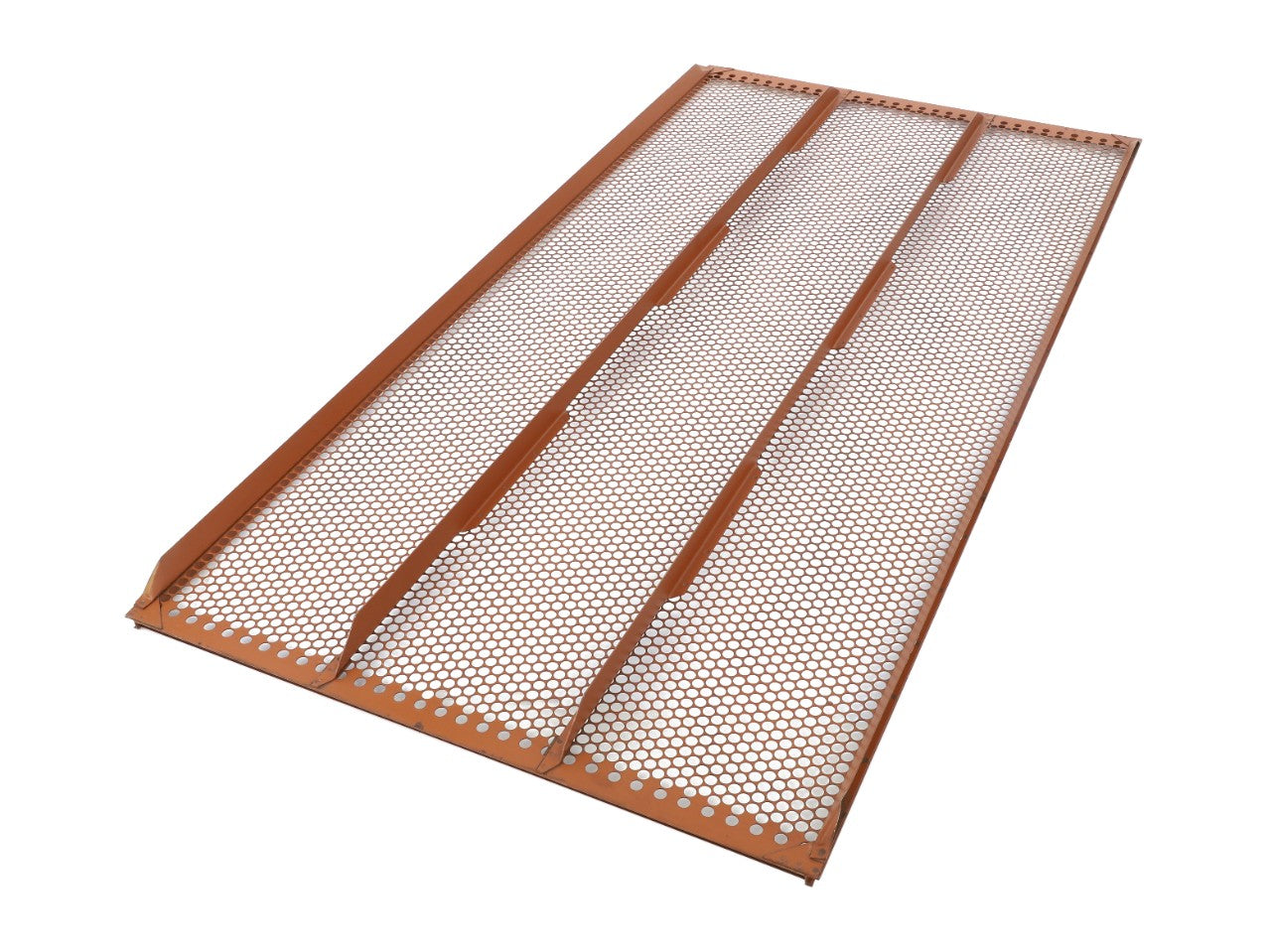 The AGCO Sieve - La320961950 is a brown perforated metal sheet featuring three raised sections running longitudinally through the middle. Detailed product description is not currently available.