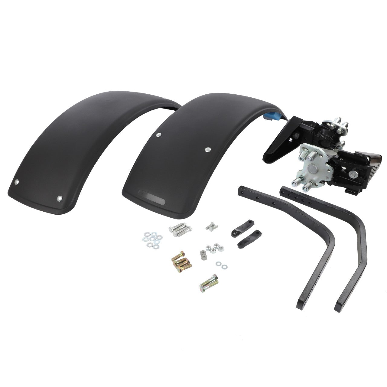 A set of AGCO front mudguards (Acw090174A), including mounting hardware and brackets, is laid out on a white background. No current product description information is available.