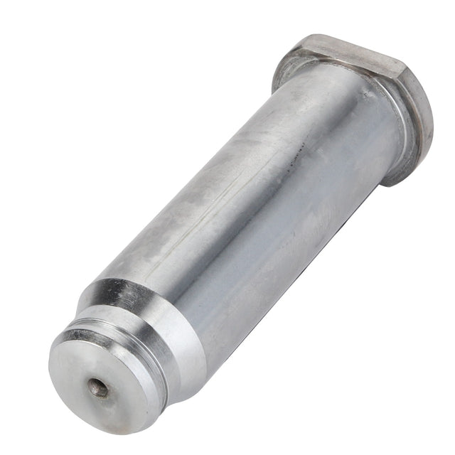 A metallic cylindrical pin with a flat rectangular head and a smaller cylindrical extension at the other end, placed on a white background. This meticulously crafted object is the AGCO Pin - Acp0499960 by AGCO, though no current product description is available.