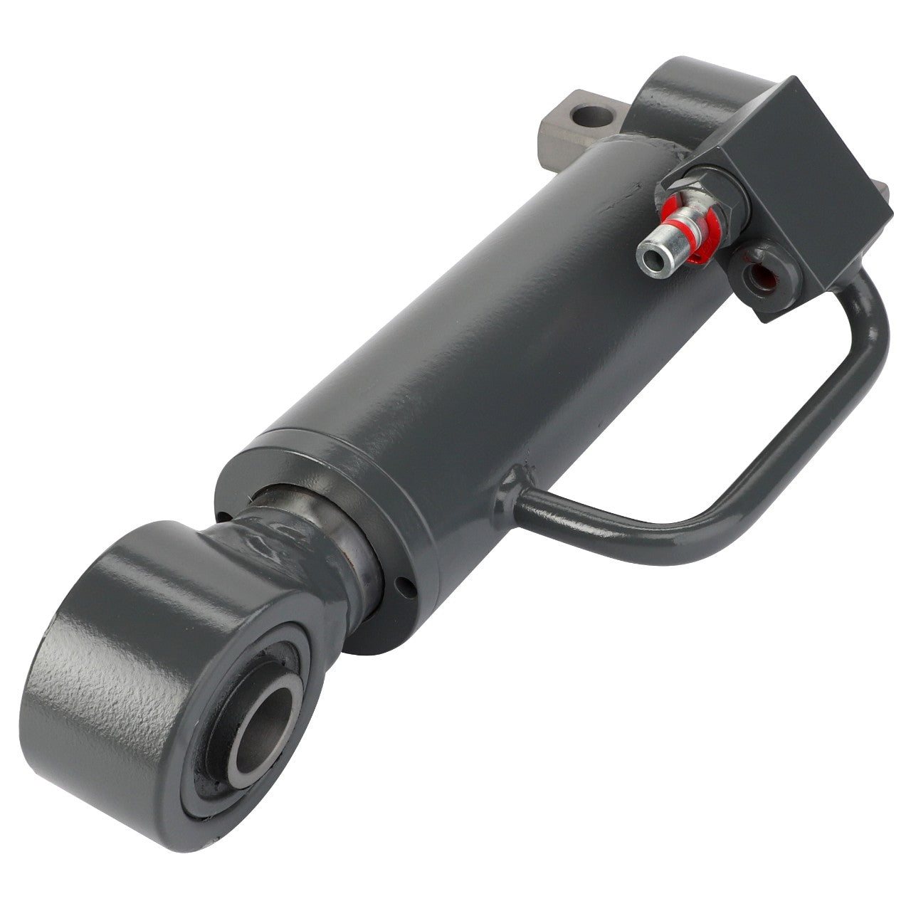 AGCO | Hydraulic Cylinder - Acx2728610 features a robust gray cylinder equipped with sturdy mounting brackets and a convenient handle.