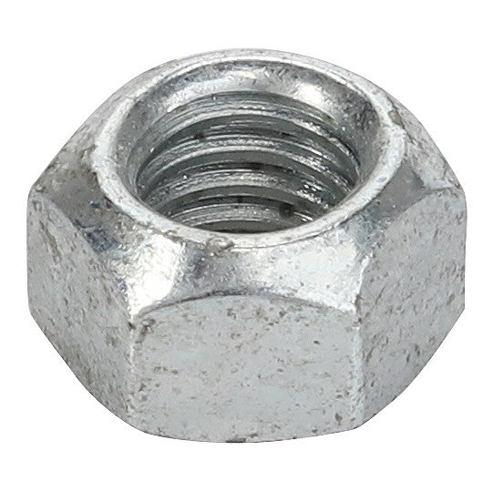 Close-up image of the AGCO Hex Top Lock Nut (Model: Acp0010530), a hexagonal metal nut with internal threading, commonly used in bolts' mechanical and construction applications.