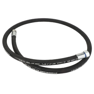 A black AGCO hydraulic hose, Hydr. Hose - Acw0165020, featuring metal fittings on both ends and marked with specifications and "Hydroscand EN 857 2SC XA". No current product description available.