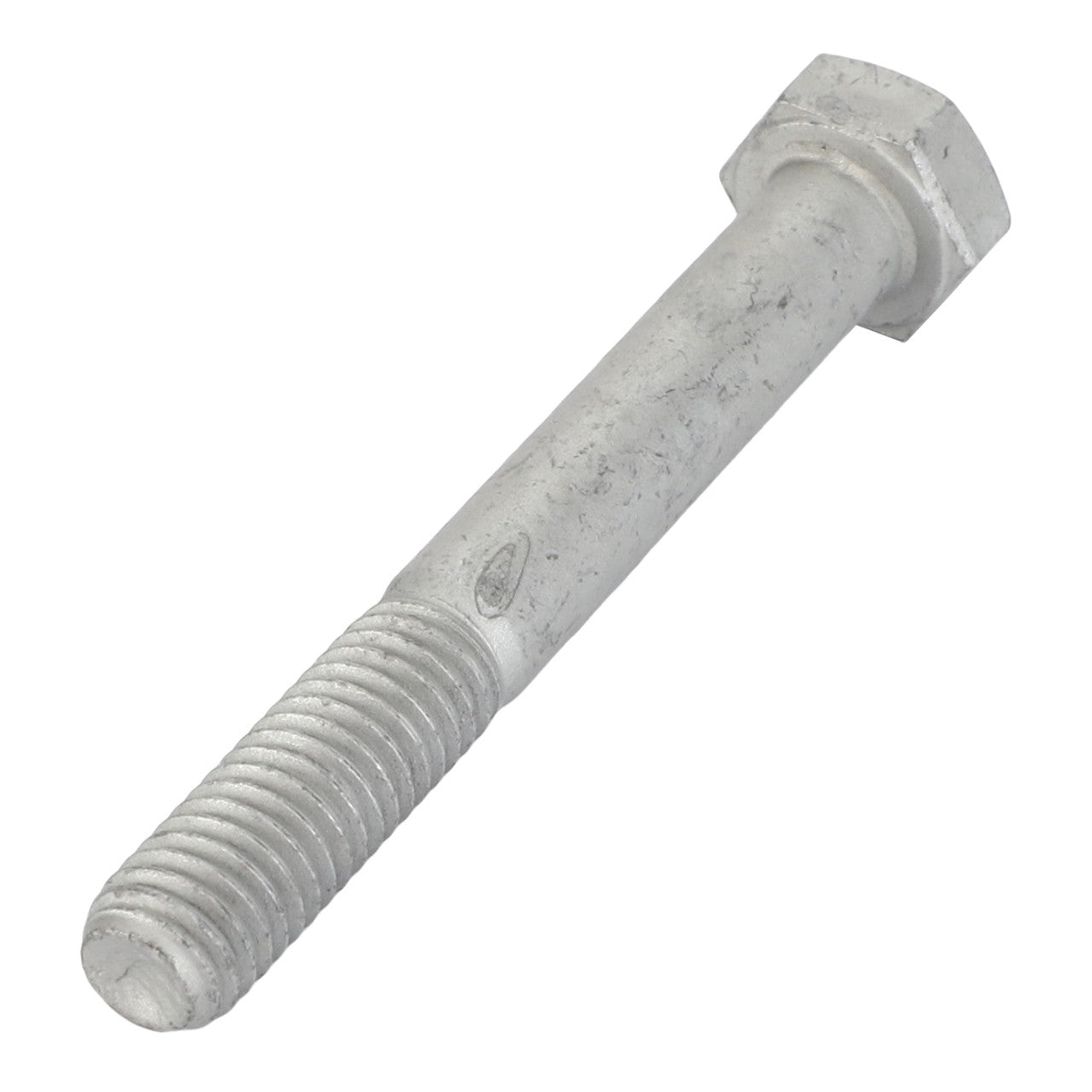 A close-up of the AGCO Hexagonal Bolt - Acw1059090, featuring a threaded shaft and hexagonal head, lying on a white background.