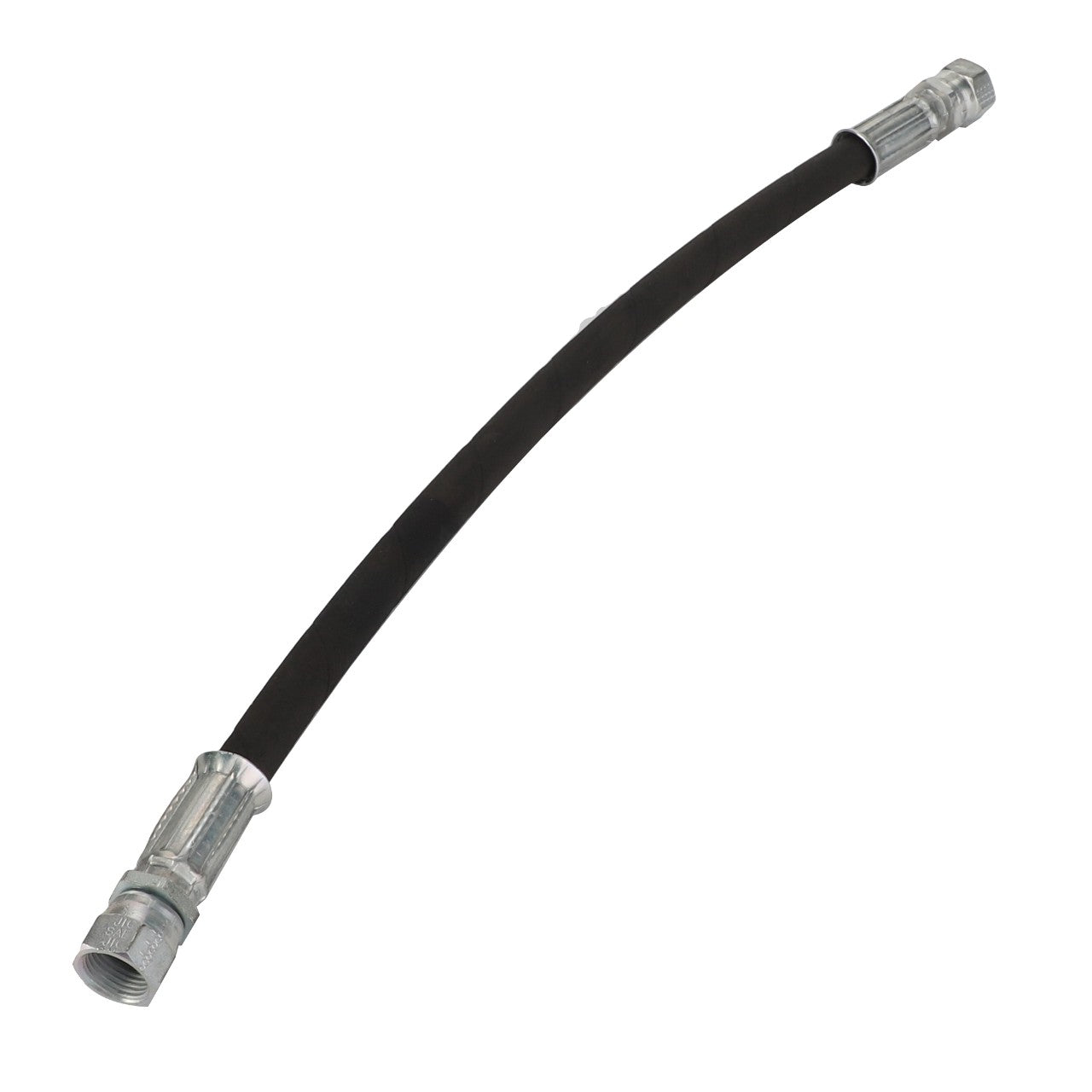 Introducing the AGCO | Hydraulic Hose - Acp0004960, a durable black flexible hose featuring robust metal connectors securely attached at each end.