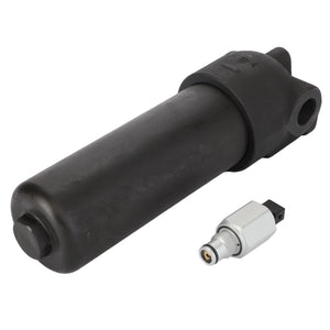 A black cylindrical hydraulic filter, AGCO | Filter - Acp0329390, is positioned next to a small metal connector fitting. No current product description available.