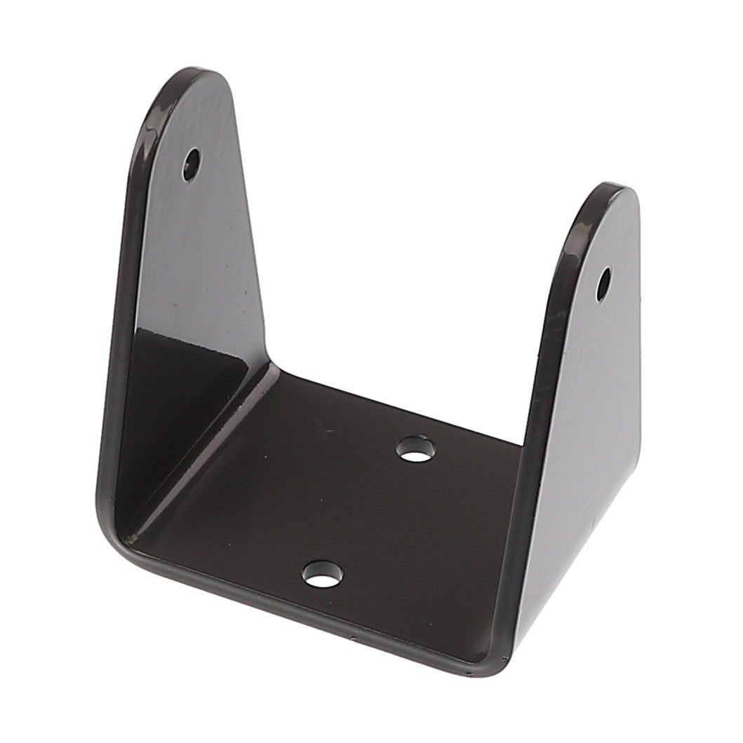 The AGCO | Strut Mount - Acx2717710 by AGCO is a black metal bracket featuring three holes on its flat base and one hole on each vertical side, designed for mounting or support. There is no current information available regarding additional variations.