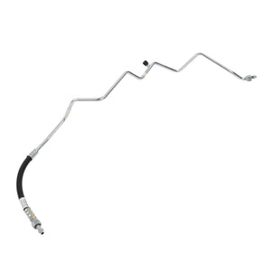 AGCO | Tube - Acw015163A: A metal automotive brake line by AGCO, featuring a rubber section and multiple bends, complete with connectors at both ends. No current product description available.